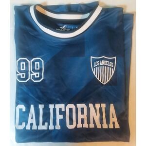Hollister Mens Pullover Jersey L California Graphics On Front Short Sleeve Blue‎